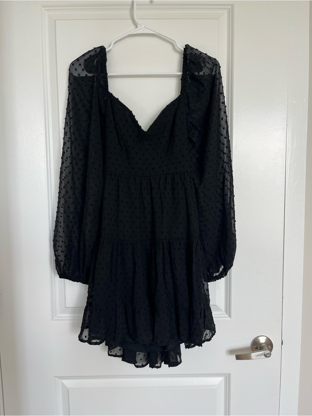Lulu's Black Swiss Dot Long Sleeve Mini Dress